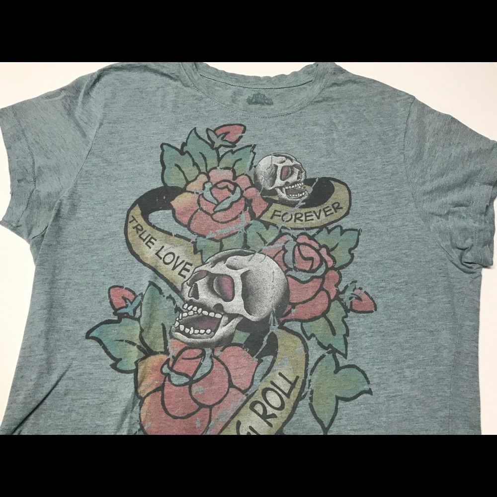 Skulls Roses Rock&Roll Tee cap sleeve XXL Bluegry